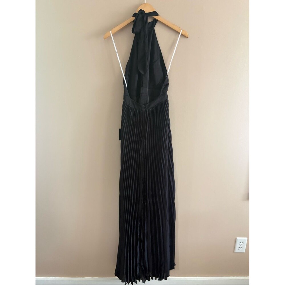 Lulus Midnight Moves Black Pleated Satin Cutout Halter Maxi Dress Size Small NWT - Picture 4 of 11